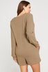Brushed Ribbed Button Split V Neck Long Sleeve Romper